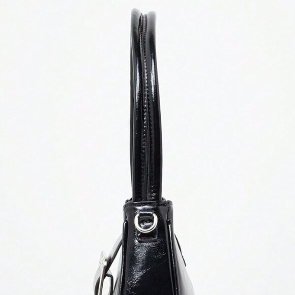 Versatile Black Rhinestone Buckle Shoulder Handbag - Essential Accessory - Picture 5 of 5